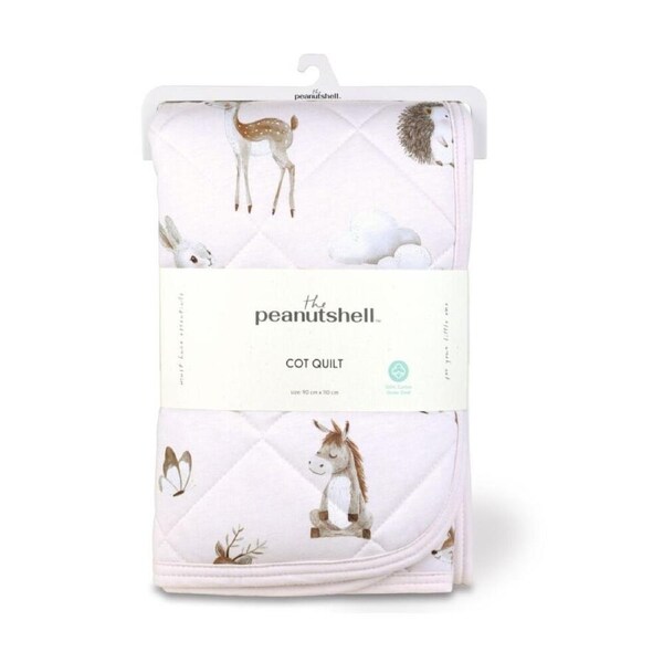 The Peanutshell Forest Animals Dreams Childrens Cot Quilt 90x110cm Pink