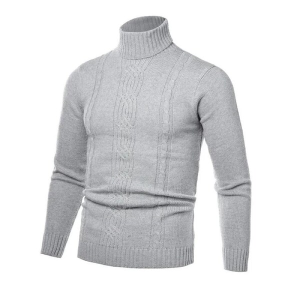 Men's Turtleneck Warm Pullover Knitted Sweater (Light Grey)