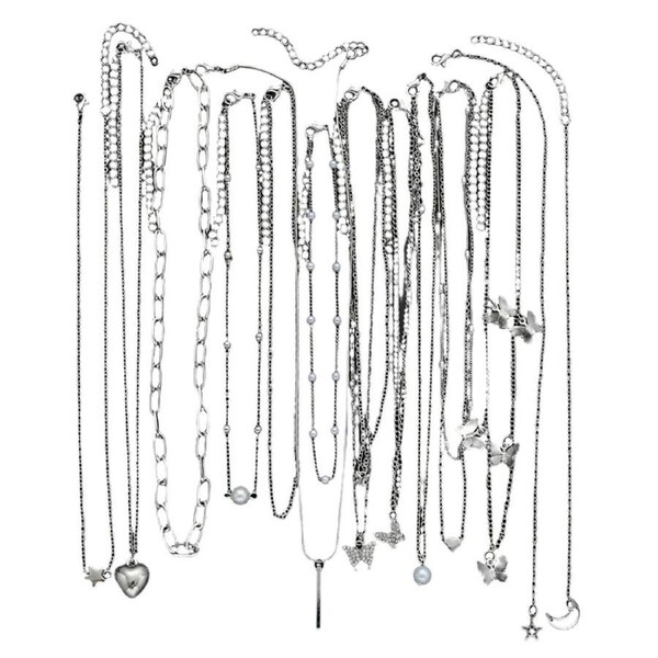 NNEOBA 13-Piece Womens Silver Necklace Set with Charms
