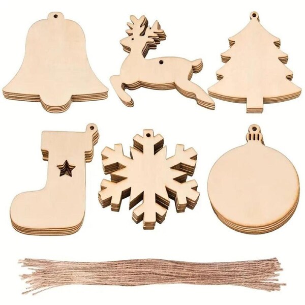 DIY Wooden Christmas Tree Ornaments Craft Set (60pcs)