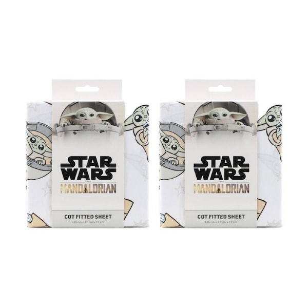 2PK Lucas Film Grogu Star Wars Themed Cot Fitted Sheet 100% Cotton