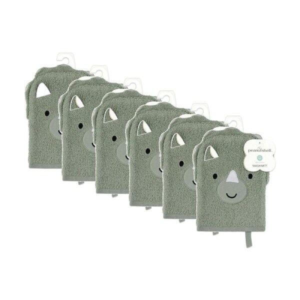 6PK The Peanutshell Dinosaur 100% Cotton Children's Bath Washmit Green