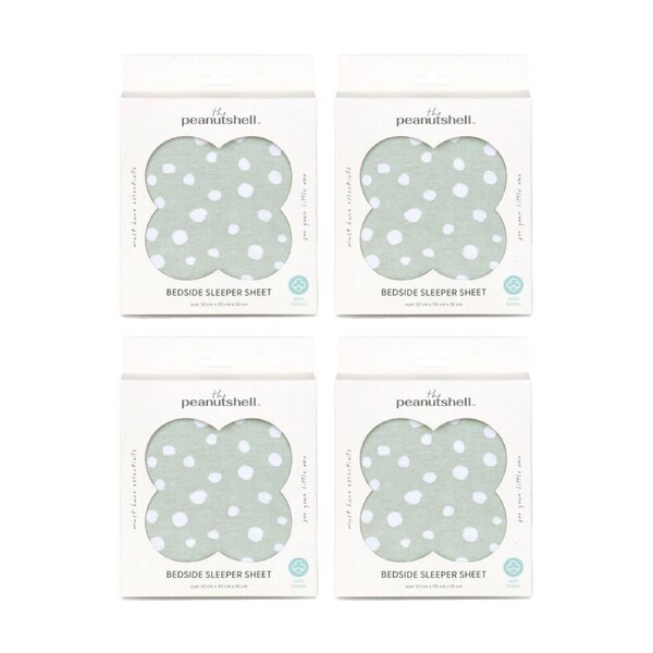 4PK The Peanutshell Green Polka Dot Side Sleeper Cot Sheet 52x90cm