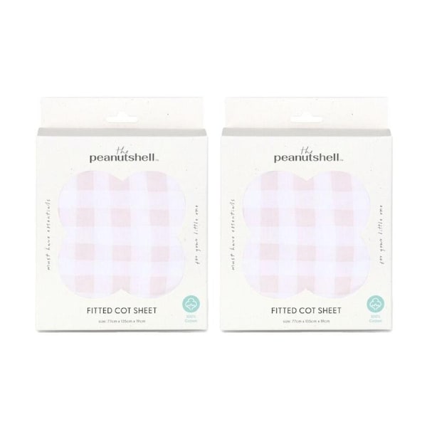 2PK The Peanutshell Forest Dreams Pink Gingham Cot Fitted Sheet 77x135cm