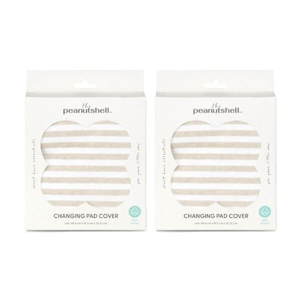 2PK The Peanutshell Safari Dreams Changing Pad Cover 40.6x81.3cm Tan Stripe