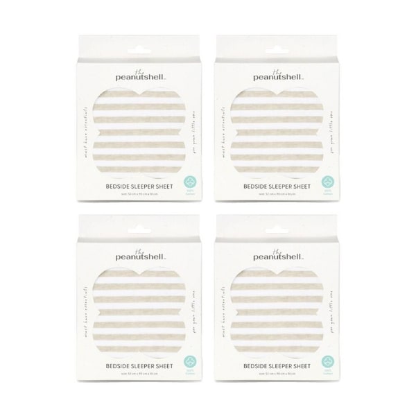 4PK The Peanutshell Safari Dreams Side Sleeper Cot Sheet 52x90cm Tan Stripe
