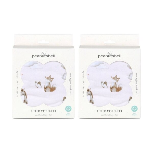 2PK The Peanutshell 100% Jersey Cotton Forest Dreams Cot Fitted Sheet 77x135cm