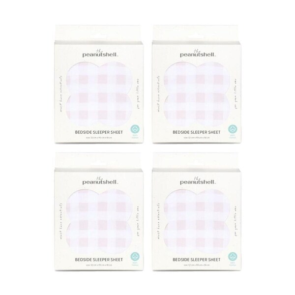 4PK The Peanutshell Forest Dreams Side Sleeper Cot Sheet Pink Gingham 52x90cm
