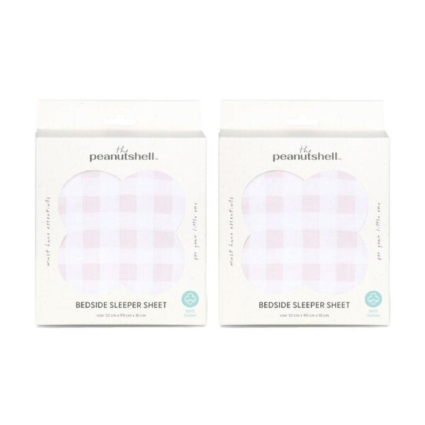 2PK The Peanutshell Forest Dreams Side Sleeper Cot Sheet Pink Gingham 52x90cm