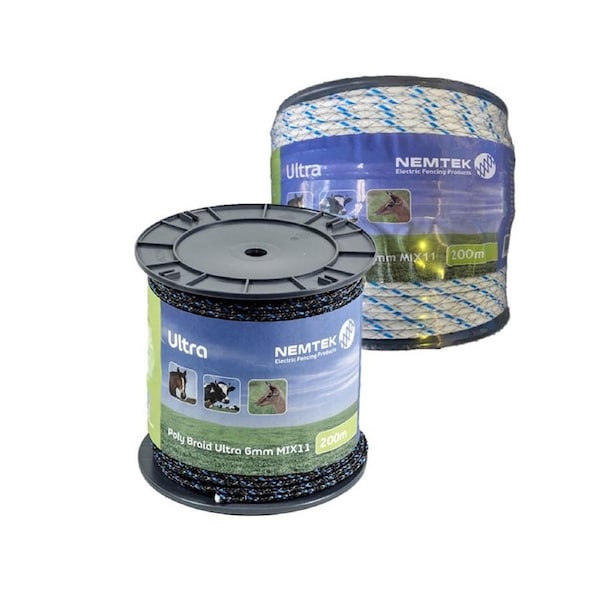 Nemtek 200m 6mm Ultra MIX11 Poly Braid Electric Fence Rope - White - AW-PBUL11W/200M