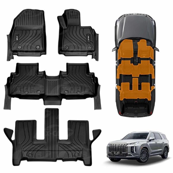 3D Floor Mats for Hyundai Palisade 2020-2025 Heavy Duty All Weather Car Mats Carpet Liner Set