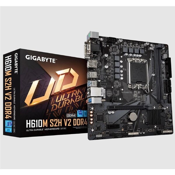 Gigabyte H610M S2H V2 DDR4 Motherboard with 6+1+1 Hybrid Phases Digital VRM Design, PCIe 4.0* Design, Gen3 x4 M.2, DisplayPort / HDMI