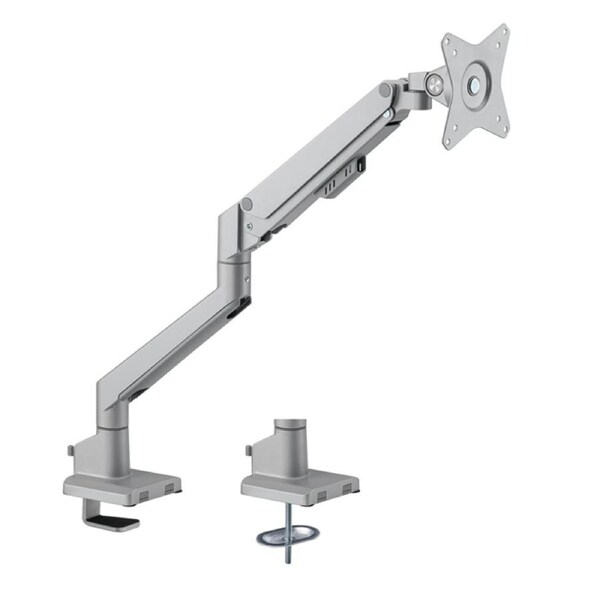Brateck Single Monitor Thin Gas Spring Monitor Arm Fit Most 17'-32' Monitors, Up to 9kg per screen VESA 75x75/100x100 Matte Silver