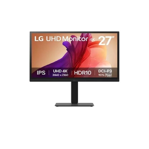 LG 27' IPS UHD 4K Monitor with 90% DCI-P3 and HDR10 support, 3840x2160, 300 nits, 5ms, Height/Pivot/Tilt/Swivel adjustable, 3-side borderless