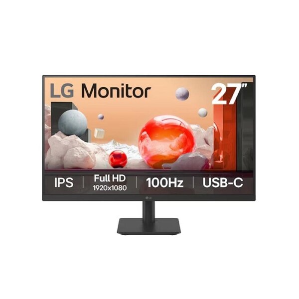 LG 27' IPS Full HD Monitor with 100Hz refresh rate, USB-C (65W PD), 3-side borderless design, Reader Mode, Flicker Safe, and tilt-adjustable stand