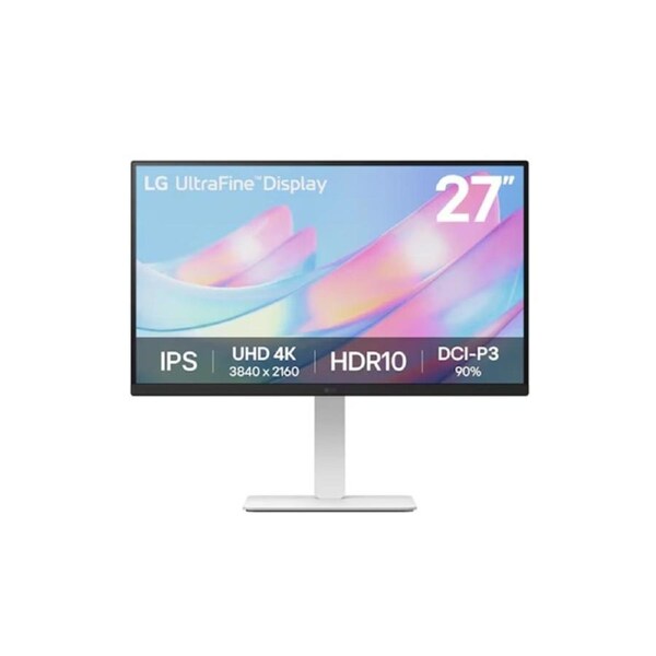 LG 27' 4K UHD UltraFine IPS Monitor with HDR10, DCI-P3 90%, 300 nits, USB-C, 38402160 resolution, 5ms, 60Hz, and tilt/height/swivel/pivot stand