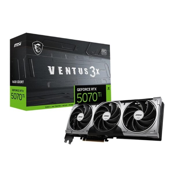 MSI RTX 5070 Ti 16G VENTUS 3X PZ OC, 16GB GDDR7, 8960 CUDA cores, 28Gbps, 300W, PCIe Gen 5, 4-display support, up to 8K, HDMI 2.1b, 16-pin power