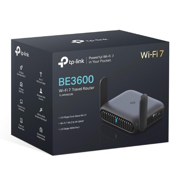 TP-Link TL-WR3602BE BE3600 Dual-Band Wi-Fi 7 Portable Travel Router, 2.5G Multi-Gig Connectivity