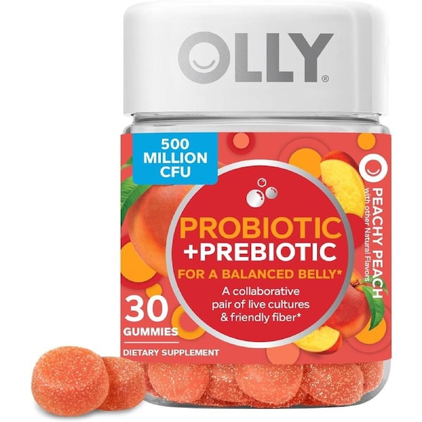 Olly Digestive Support and Gut Health Probiotic + Prebiotic, Peach - 30 Gummies