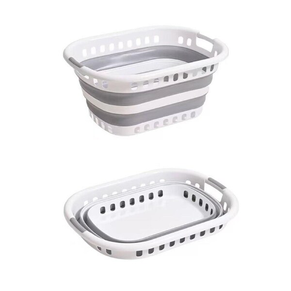 26L Collapsible Laundry Basket Hamper w/ Air Holes Foldable - Grey/White