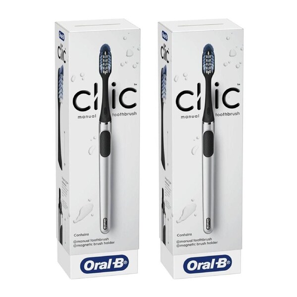 Oral-B Clic Manual Toothbrush with Magnetic Holder – Pack of 2