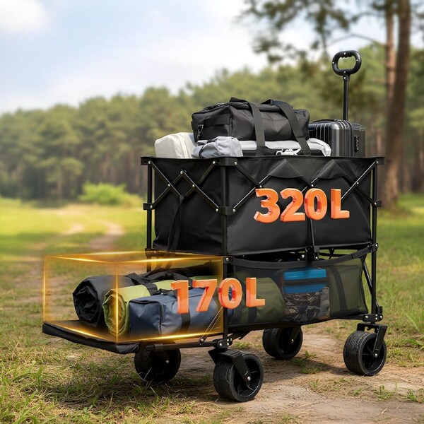 Advwin Double-layer Collapsible Wagon, Large Folding Wagon 551 LBS Capacity, Adjustable Ergonomic Handle