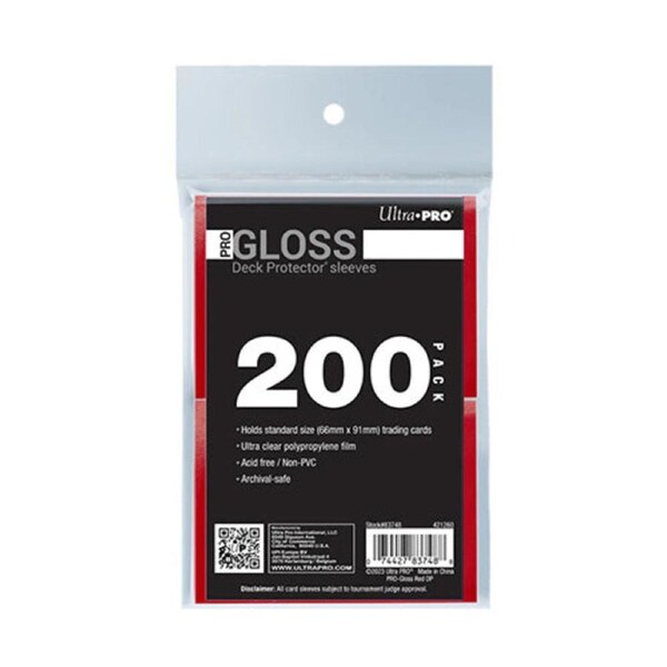 Ultra Pro PRO-Gloss Standard Deck Protector Sleeves 200ct Bundle - Red
