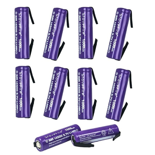 [10 Pack] 14500 1000mAh AA 3.7V Li-ion Rechargeable Batteries with Solder Tabs - Hair Clipper & Beard Shaver Compatible