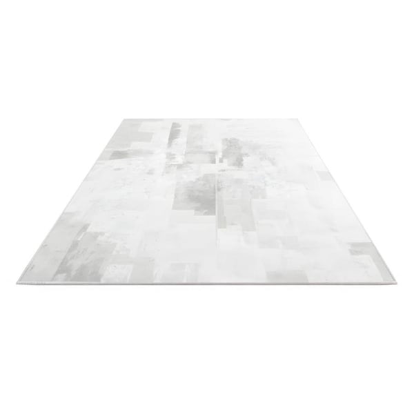 Nordhavn 170x240cm Modern Floor Carpet Area Rug, Grey White Washable Rug, Non-Slip, Extra Large Mat