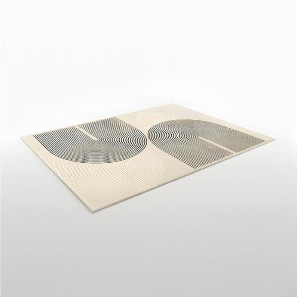 Nordhavn 200cmx300cm Floor Carpet Area Rug, Curved Black ArcLine Washable Mat, Non-Slip, Extra Large