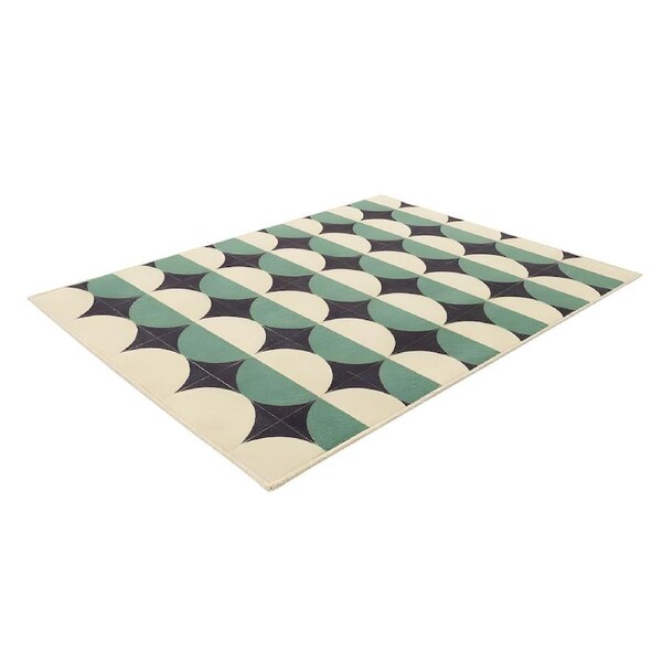 Nordhavn 200cmx300cm Retro Circle Floor Carpet Area Rug, Green Washable Mat, Non-Slip, Extra Large