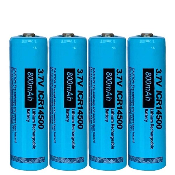 [4 Pack] 14500 3.7V 800mAh AA Li-ion Button Top Batteries - Rechargeable Cells for Flashlights, Headlamps & Torch Lights