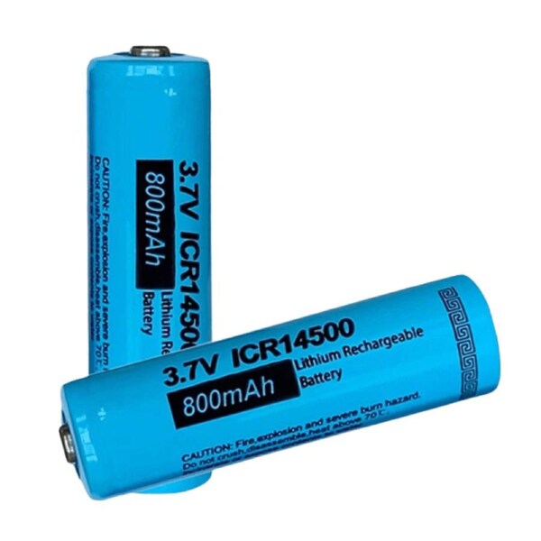 [2 Pack] 14500 3.7V 800mAh AA Li-ion Button Top Batteries - Rechargeable Cells for Flashlights, Headlamps & Torch Lights