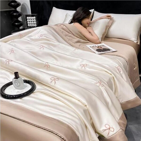 Queling Silk-Like Comforter Blanket Embroidered Beige 200x230cm