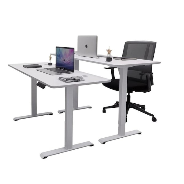 AMZ Electric Height Adjustable Standing Desk 160x80cm Sit Stand Desk Top for Home Office (White Frame + White Desktop)