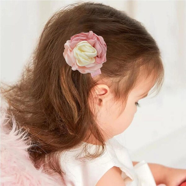 2 Pcs Beige-Pink Hair Accessories Hairpins Girl Clips Bow Flowers