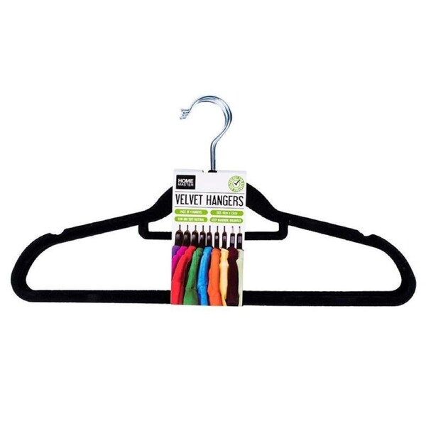 Deal365 Velvet Coat Hangers 4 Pack Black Non Slip Clothes Organiser