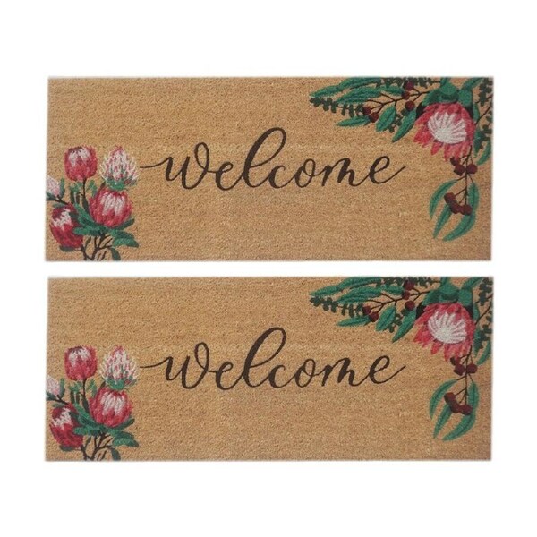 2PK Solemate Coir Backed Welcome Floral Doormat With Australian Flowers 45x110cm