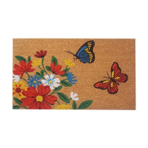 Solemate Coir Backed Colourful Butterfly With Flowers Doormat 45x75cm