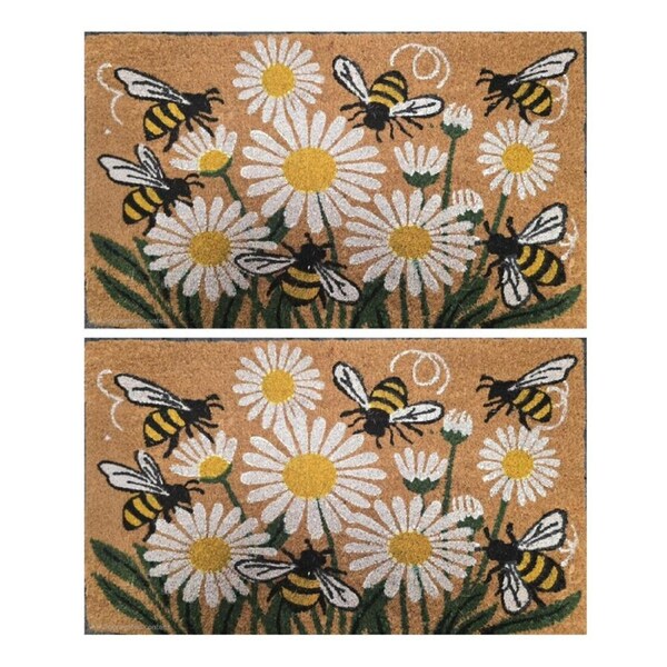 2PK Solemate Coir Back White Daisy Flower Bunch Doormat Welcome Mat 45x75cm