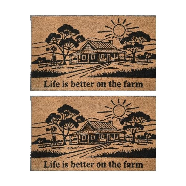 2PK Solemate Coir Back Life is Better On The Farm Country House Doormat 45x75cm