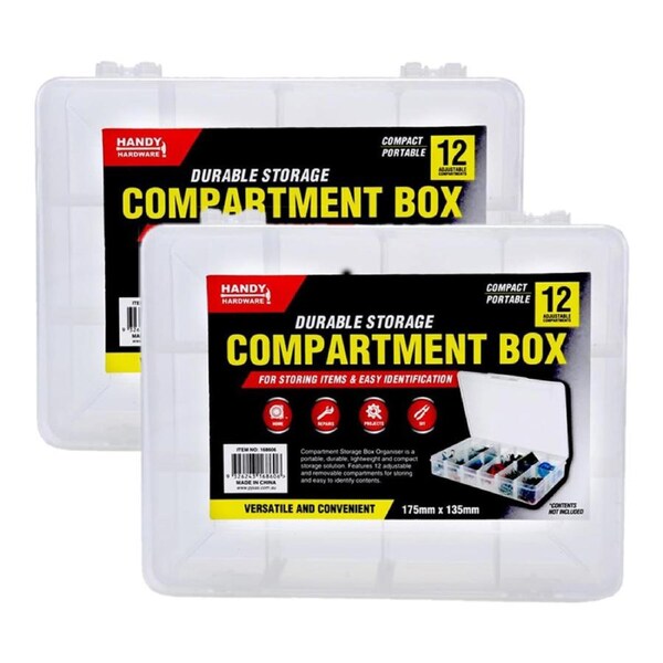 Deal365 2pack Storage Boxes Adjustable Removable Compartments 17.5cm