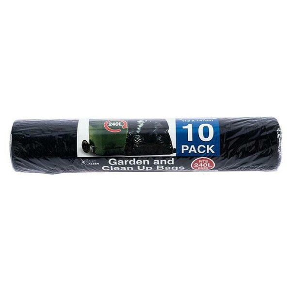 Deal365 10PCS 240L Xtra Kleen Black Garbage Bin Liner Garden Bags Heavy Duty Clean Up