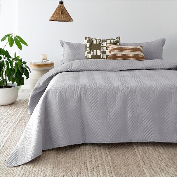 Herringbone Embossed Coverlet Set Silver Single/Double