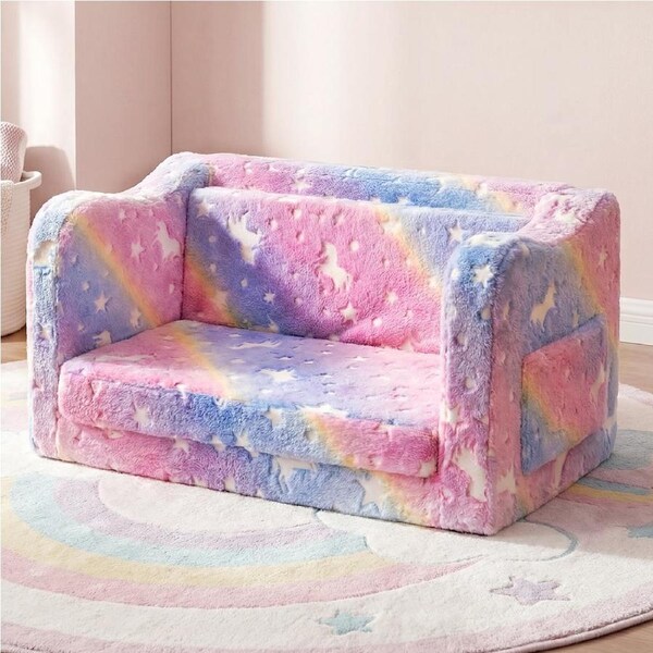 Advwin 2-in-1 Toddler Couch Toddler Foam Chair Kids Couch Folding Sofa Bed Convertible Sofa to Lounger Kids Foldable Bed, Pink Unicorn
