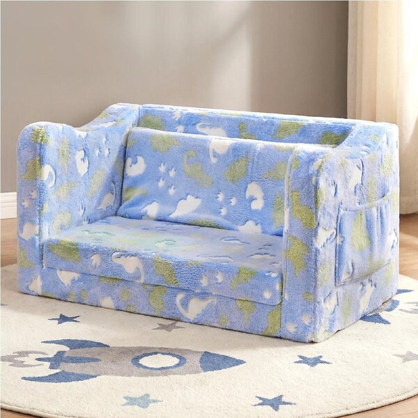 Advwin 2-in-1 Toddler Couch Toddler Foam Chair Kids Couch Folding Sofa Bed Convertible Sofa to Lounger Kids Foldable Bed, Blue Dinosaur