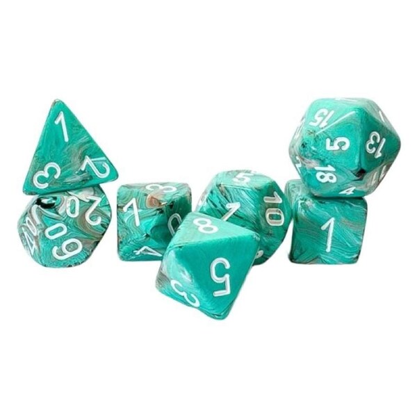 Dice - Chessex 7 Mega-hedral - Marble Oxi-Copper/White Set