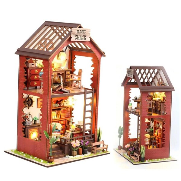 Catzon DIY Wooden Book Nook Kit with Dust Cover Dollhouse Building Set for Teens Adults