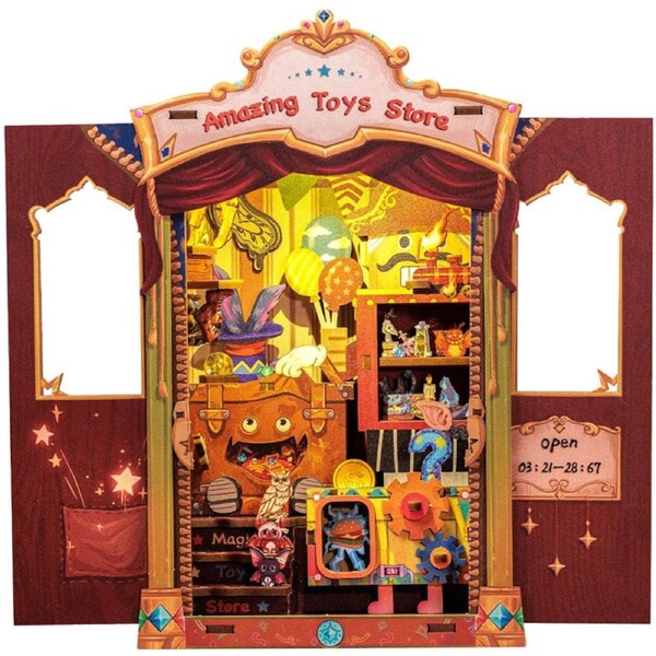 Catzon Book Nook Kit 3D Wooden Puzzle Dollhouse Set with LED Light for Birthday Gift-MF04
