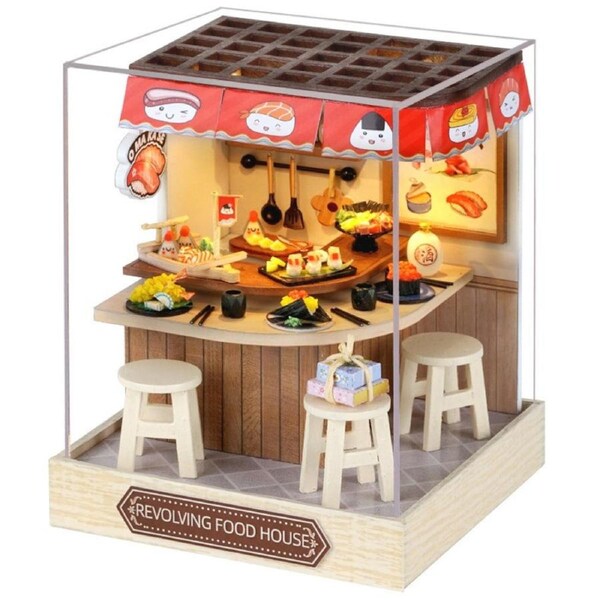 Catzon Dollhouse Miniature DIY Kit Cute Creative Room with Furniture for Romantic Artwork Gift-Revolving Food House